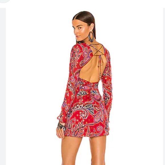 DUNDAS x Revolve Zeppelin Mini Dress Red paisley lurex open back party NWT S - Picture 2 of 9